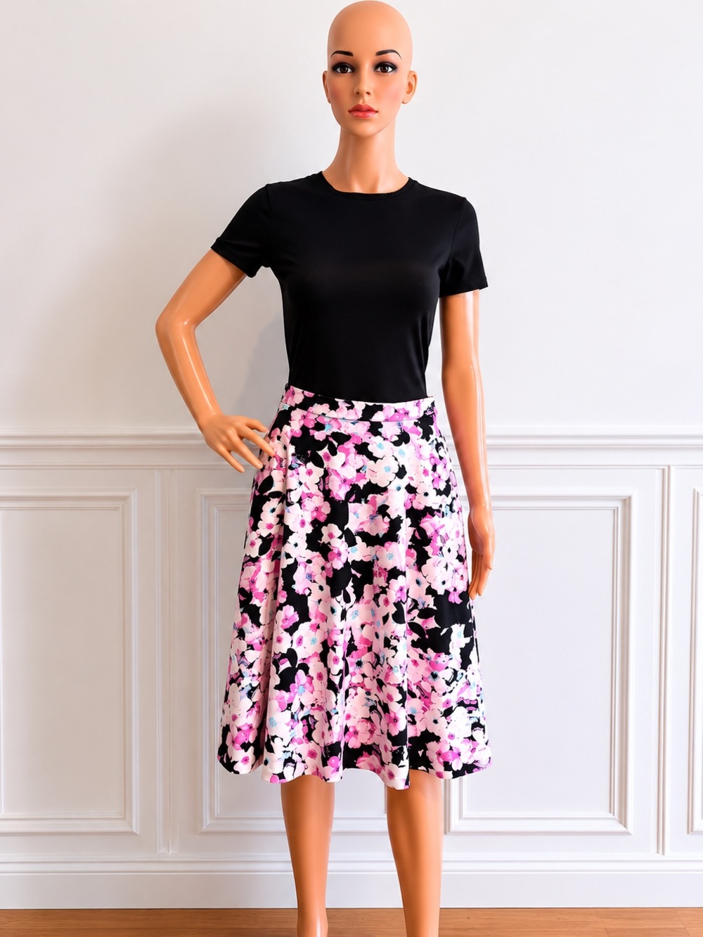 Adrienne Vittadini Floral Floral A-Line Midi Skirt